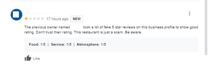 A screenshot of a fake one-star review