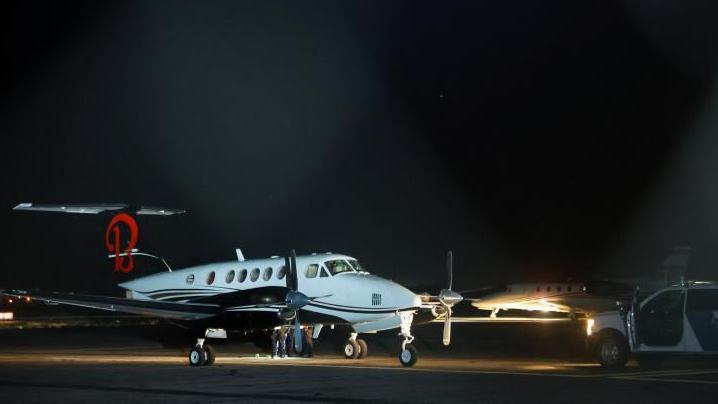 A plane believed to have carried Mexican drug lord Ismael "El Mayo" Zambada is seen on the tarmac of the Dona Ana County private airport, in Santa Teresa, New Mexico, U.S., July 25, 2024.