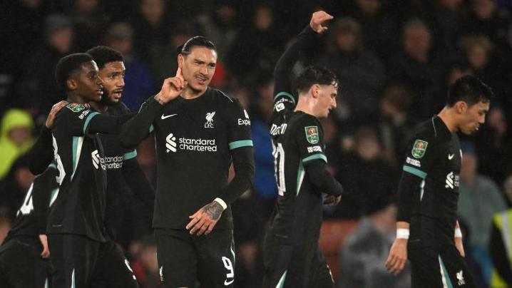 Liverpool celebrate Darwin Nunez scoring