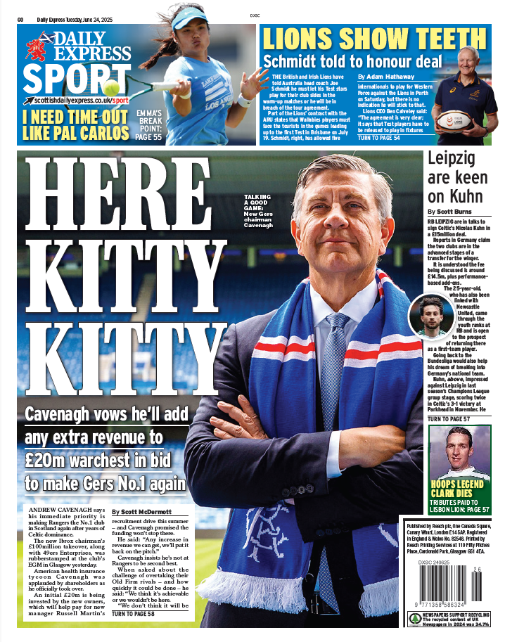 Back page of the Scottish Daily Express on Tuesday 24 June 2025
