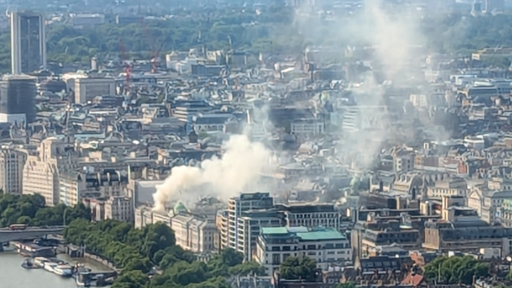  Smoke is seen rising from Somerset House, where a large fire has broken out on 17 August in central London