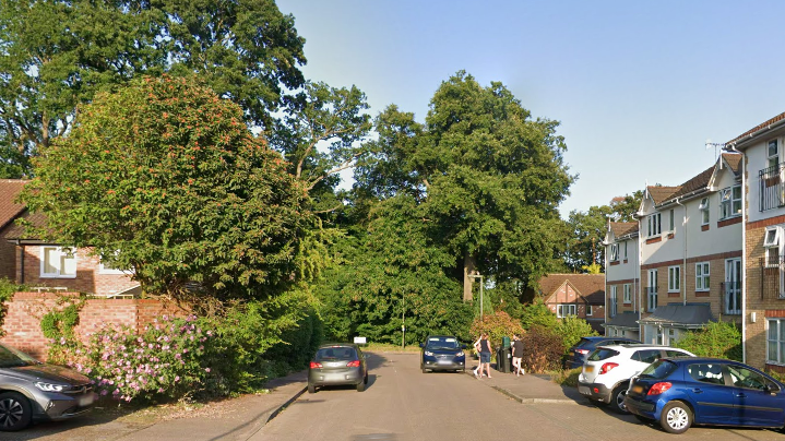 A residential street on a sunny day.
