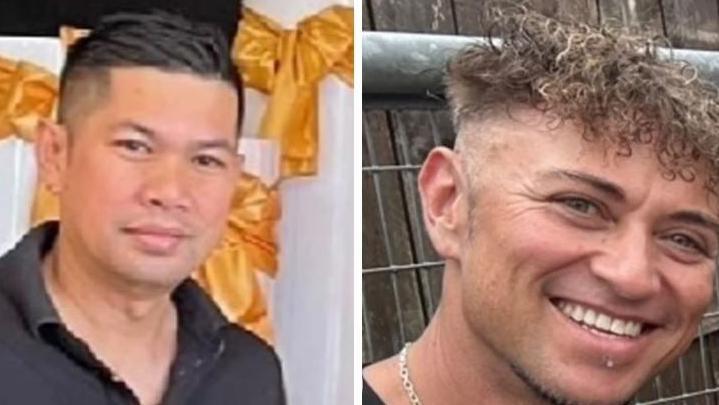 A composite of two men, both smiling at the camera, while being photographed in separate places.
