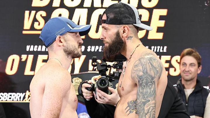 Jazza Dickens and Anthony Cacace stare-down at Friday's weigh-in