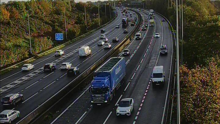 Two lanes of the M5 motorway with traffic