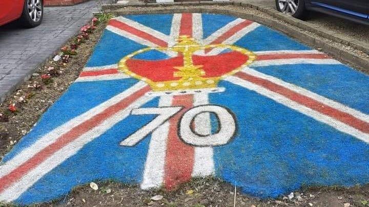 A lawn painted for the Queen's Platinum Jubilee