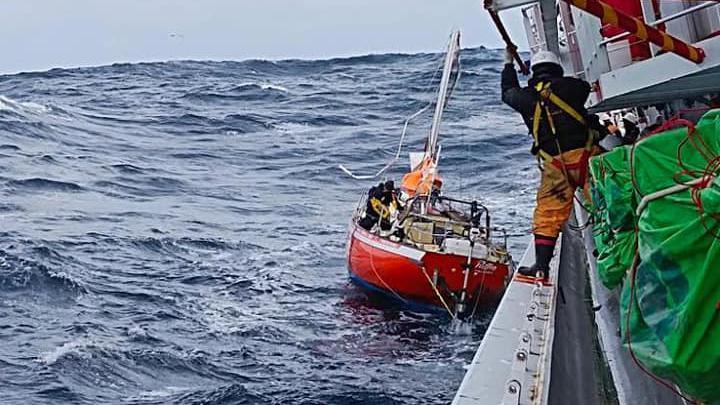 Ian being rescued by the fishing boat