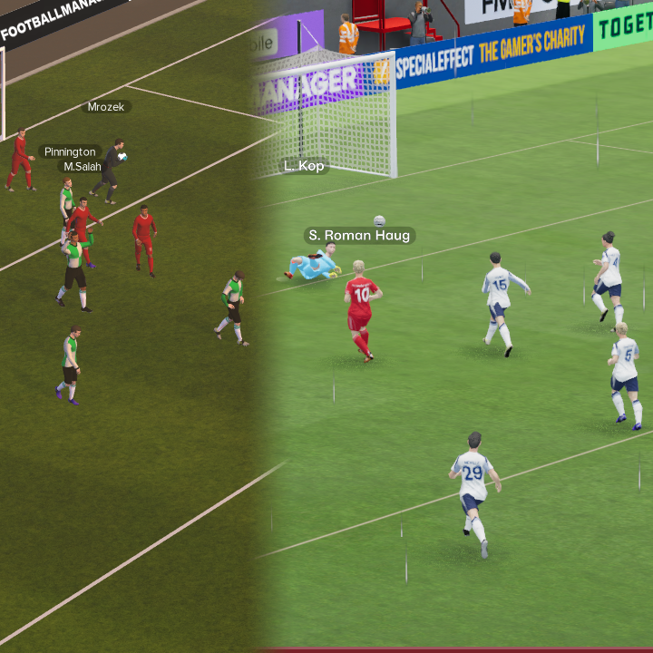 A side-by-side of two screenshots showing how different the graphics are. The new game's graphics, on the right, are significantly brighter in colour and closer to the action. The new game is more detailed and clearer.