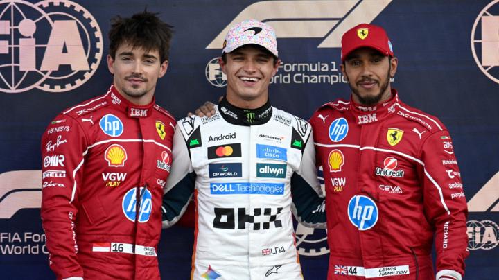 Charles Leclerc, Lando Norris and Lewis Hamilton