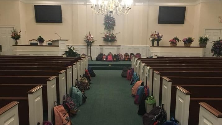 Tammy Waddell funeral with donated backpacks