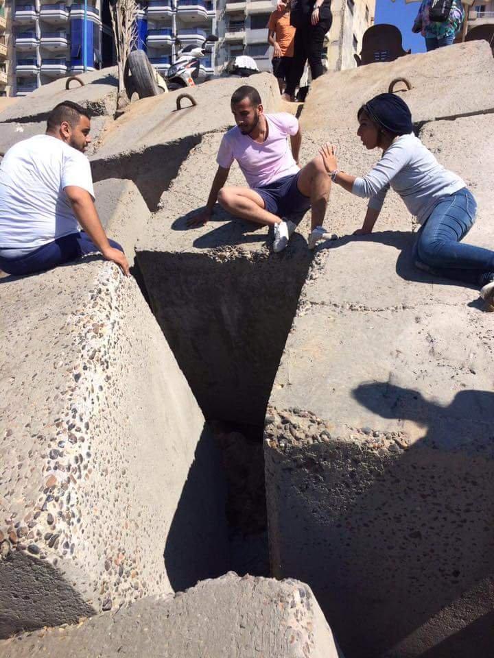 Dog trapped under some boulders