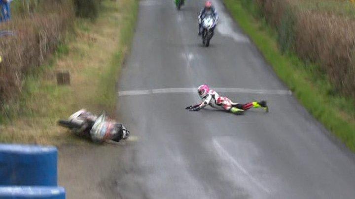 Malachi Mitchell-Thomas was unscathed despite crashing out of the first supersport race at the Cookstown 100