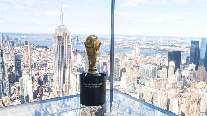 FIFA World Cup trophy on display during the official tour around 2026 host cities