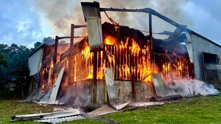 A barn on fire in Cornwall