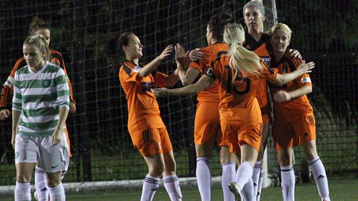 Glasgow City celebrate Morgan Marlborough's goal