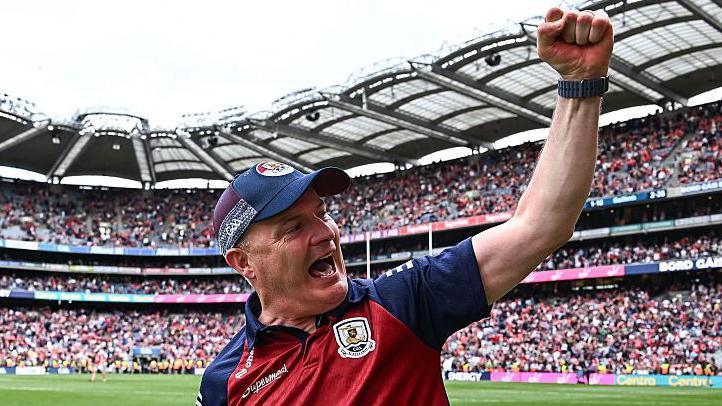 Micheal Donoghue celebrates Galway's semi-final win