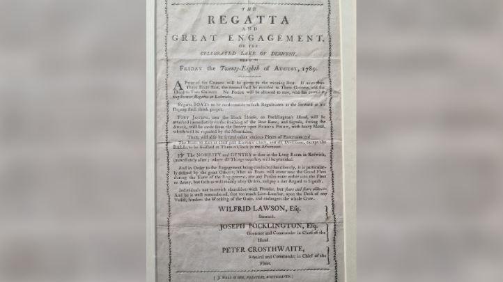 A poster from 1789 inviting people to Keswick Regatta.