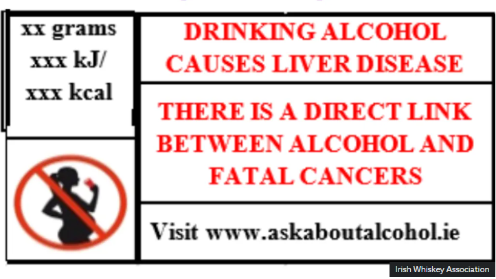 A warning label that suggests alcohol causes liver disease and cancer