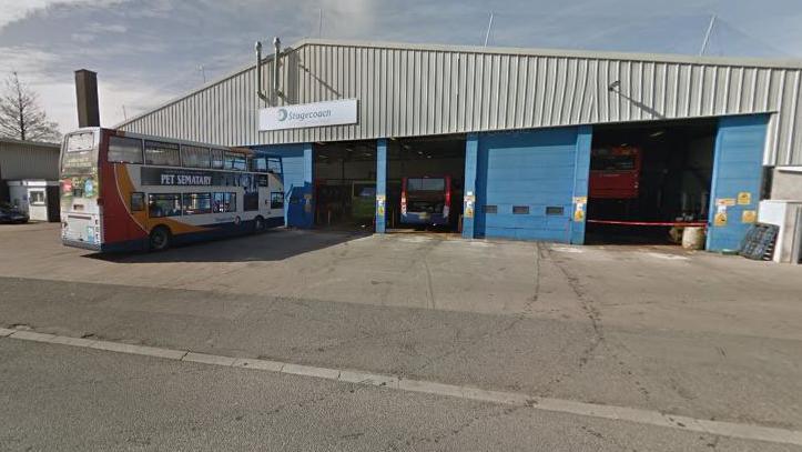 A bus outside the Stagecoach Carlisle depot on Willow Holme Industrial Estate