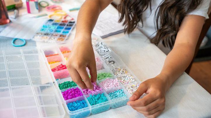 box of coloured beads