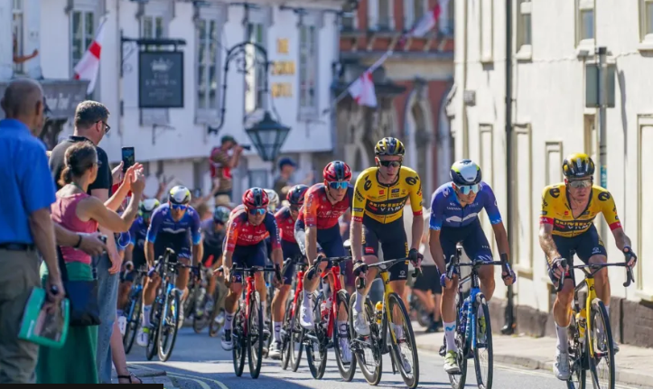 Cyclists making their way up a street in Framlingham, Suffolk