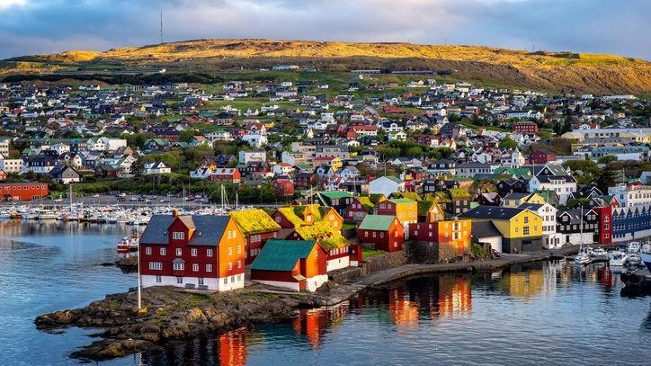 Sunrise over Tórshavn, the capital city of the Faroe Islands.
