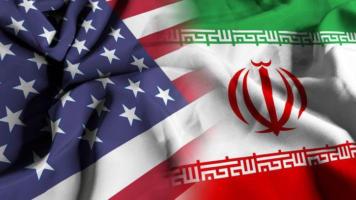 Flags of USA and Iran.