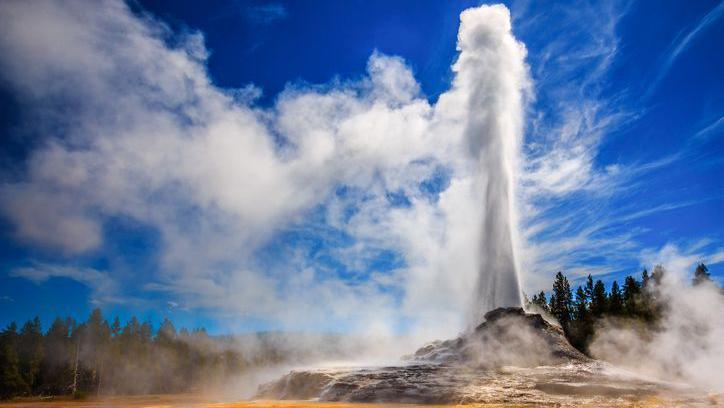 Castle Geyser erupting in Yellowstone.