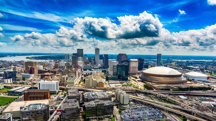 The downtown and surrounding areas of New Orleans, Louisiana including the Superdome.