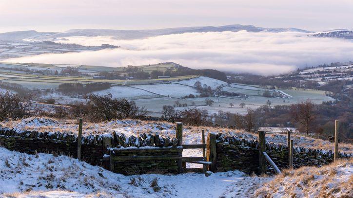 Snow in the hills in Derbyshire.