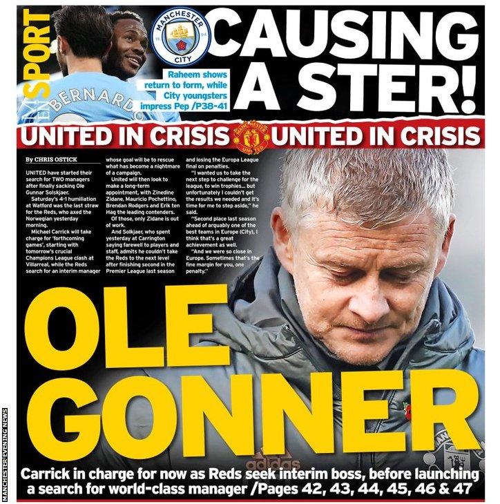 The back page of Monday's Manchester Evening News