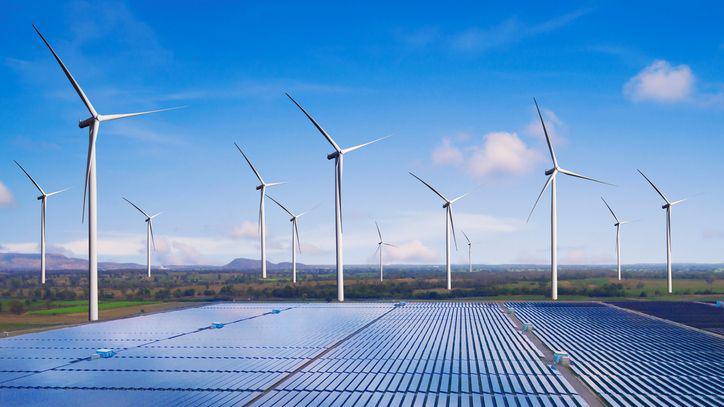 Solar panel and wind turbine farm 