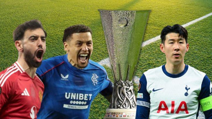 Fernandes, Tavernier and Son Heung-min with the Europa League trophy.