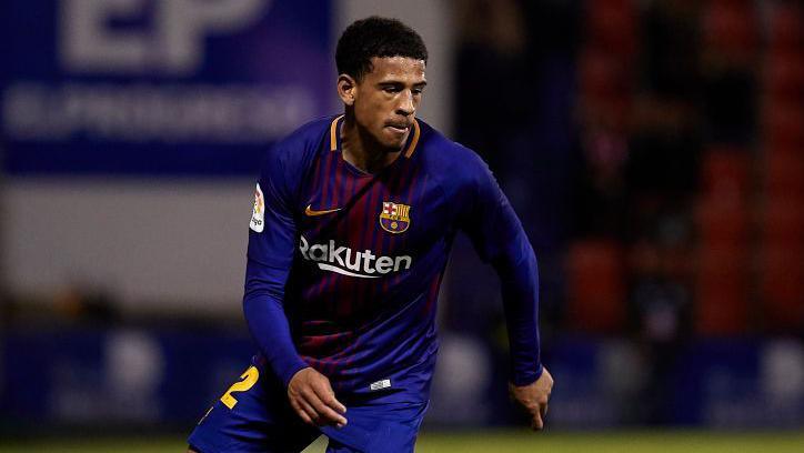 Marcus McGuane on the field during a match for Barcelona B