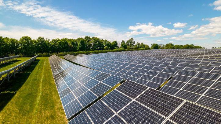 Solar panels in a field.