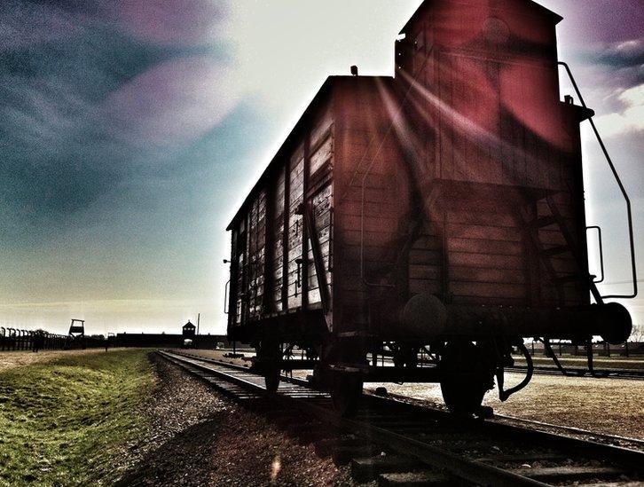 Railway carriage on the railway in Auschwitz-Birkenau