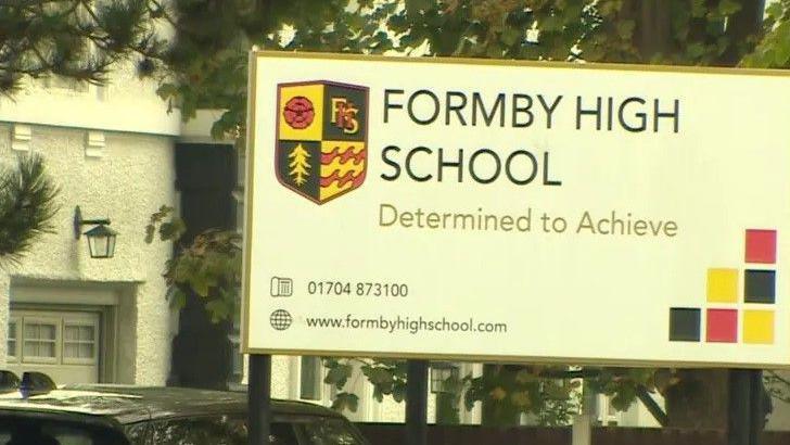 Exterior shot of Formby High School front gates and sign