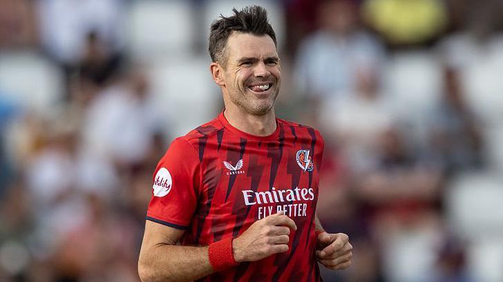 James Anderson celebrating taking a wicket for Lancashire