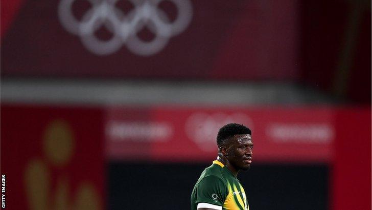 A dejected Sakoyisa Makata after losing in the quarter-finals of Olympic rugby sevens to Argentina at Tokyo 2020