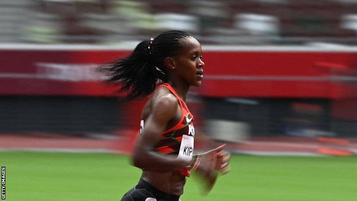 Kenyan athlete Faith Kipyegon in action in the women's 1500m heats at the Tokyo Olympcis