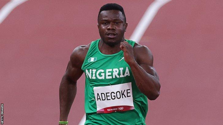 Nigerian sprinter Enoch Adegoke at the Tokyo Olympics