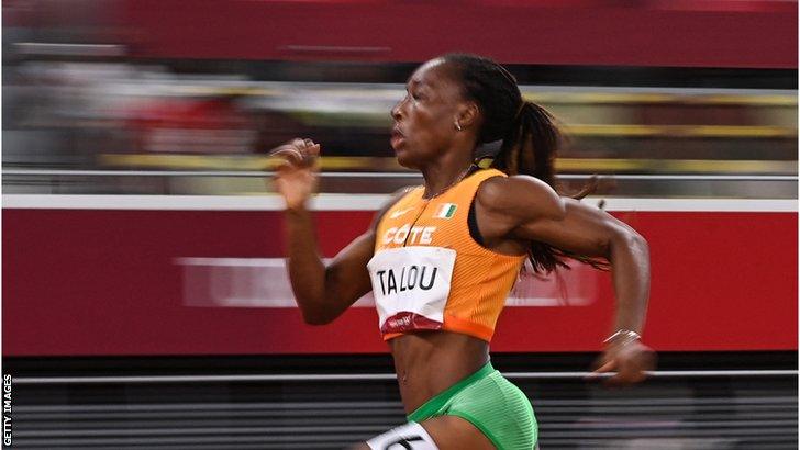 Ivory Coast's Marie-Josee Ta Lou in action at the Tokyo Olympcis