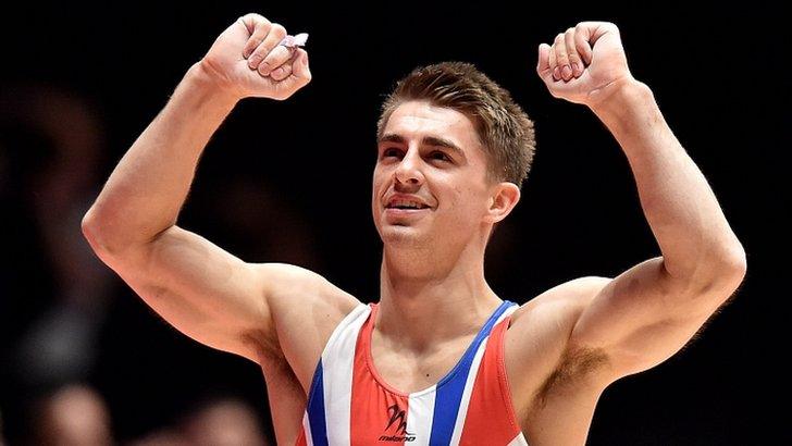 Max Whitlock celebrates winning World Championships gold on the pommel horse