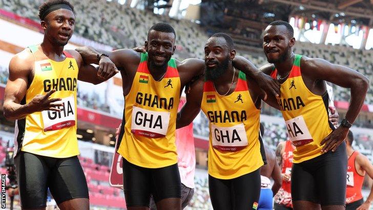 Ghana's 4x100m relay team of Emmanuel Yeboah, Joseph Paul Amoah, Sean Safo-Antwi and Benjamin Azamati-Kwaku