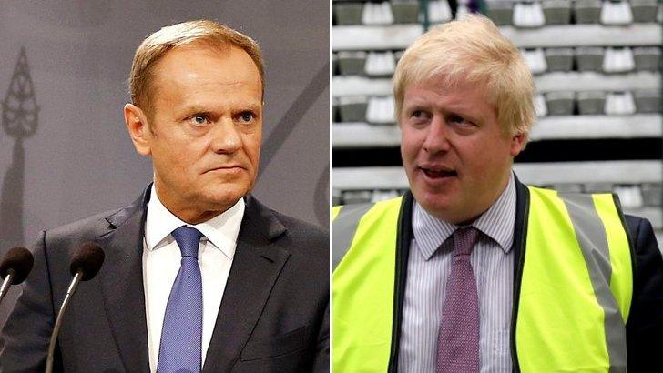 Photo with European Council president Donald Tusk and key Leave campaigner Boris Johnson