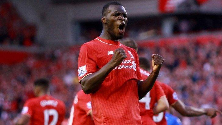 Christian Benteke celebrates scoring for Liverpool against Bournemouth