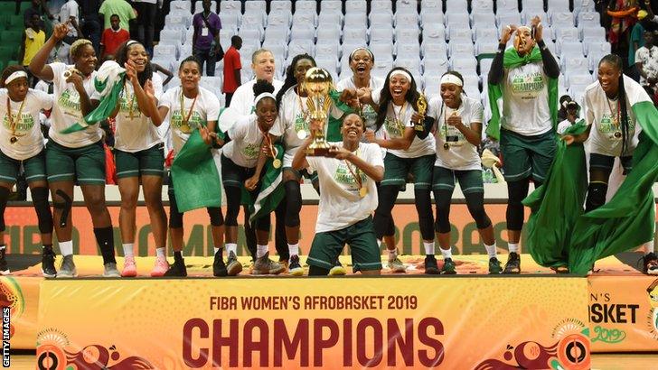 Nigeria celebrate winning the 2019 Women's AfroBasket title