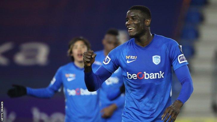 Nigeria striker Paul Onuachu celebrating a goal for Genk