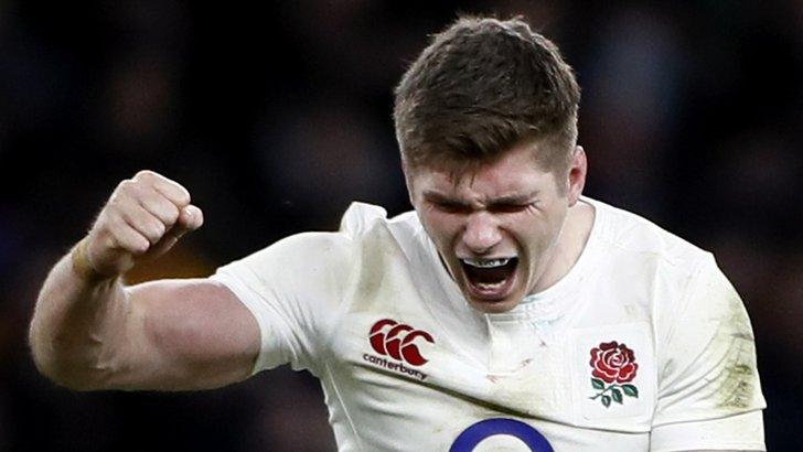 England fly-half Owen Farrell celebrates victory