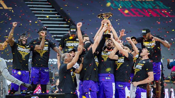 Egypt's Zamalek celebrate winning the inaugural Basketball Africa League